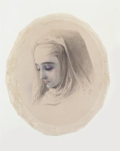 Estudo da Cabeça para os Pensamentos do Convento, 1851 (wc e guache sobre papel) de Charles Collins