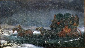 Uma diligência para uma tempestade de neve (óleo sobre tela)