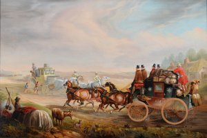 Hull-London Royal Mail Meeting a Travelling Chariot on the Road, c.1835 (óleo sobre tela) de Charles Cooper Henderson