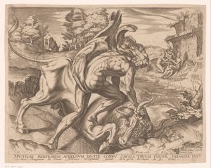 Hércules doma o touro cretense Trabalhos de Hércules após Frans Floris (título da série) de Charles David