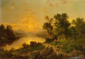 Uma Paisagem Extensiva do Lago (óleo sobre tela) de Charles Delfauer