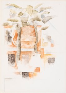 Casas vistas através das árvores, 1918 (wc) de Charles Demuth