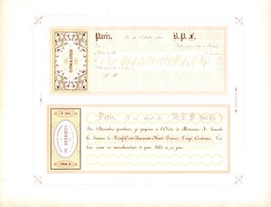 Modelos de formulários para notas promissórias em tons de amarelo e cor-de-rosa (imprimir) de Charles Derriey