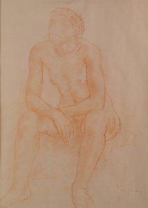 Nua sentada (giz vermelho sobre papel) de Charles Despiau