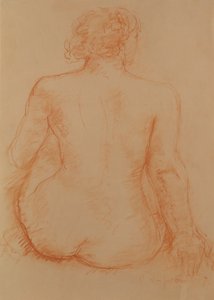 Nu sentado de costas (giz vermelho sobre papel) de Charles Despiau