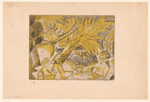 Figuras de banho de sol sob uma palmeira A la Guadalupe (título no objeto) de Charles Dufresne (signed by artist)