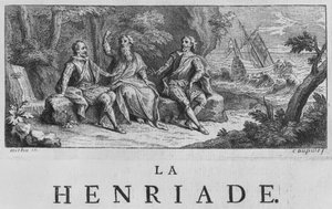 Ilustração frontispício de &39;La Henriade&39; de Voltaire (1694-1778) 1728 de Charles Dupuis