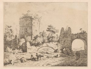 Paisagem com torre e porta de entrada em ruínas
Estampas mostrando ruínas em paisagens (título da série)
Cahier de ruines et de paysages (título da série) de Charles Echard (attributed to)