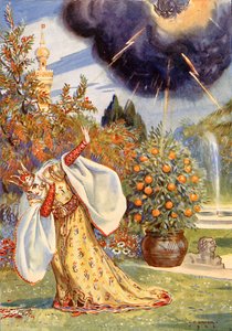 "Apareceu uma nuvem espessa da qual saíam relâmpagos" (litografia a cores)