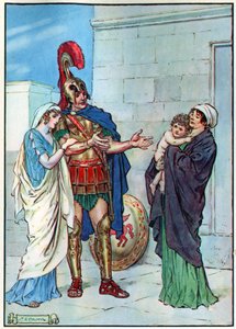 Hector e Andrômaca, de "A Hora das Crianças: Histórias dos Clássicos", publicado pela Waverley Book Company de Charles Edmund Brock