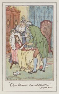 Ilustração para Sentido e Sensibilidade por Jane Austen (cor litho) de Charles Edmund Brock