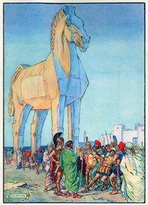 O Cavalo de Tróia, de "A Hora das Crianças: Histórias dos Clássicos", publicado pela Waverley Book Company de Charles Edmund Brock