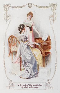 Solucionaram a sua miséria através de duetos depois do jantar", ilustração de "Orgulho e Preconceito" de Jane Austen de Charles Edmund Brock