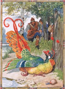 Quando ele tentou voar, encontrou suas asas muito pesadas, cena de O Cavaleiro das Flores em Histórias Infantis de Lendas da Rumania por Moses Gaster (1856-1939) 1921 de Charles Edmund Brock