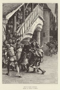 Mort de Jacques Artevelde. Morte do mercador e líder político flamengo Jacob van Artevelde às mãos de uma multidão, Ghent de Charles Edouard Delort