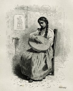 A bordadeira, em Salento, região de Quindio (Colômbia), gravada por Ch. Delort, para ilustrar a história da América Equinoxiale de E. Andre, missão do governo francês, publicada no tour du monde, sob a direção de Edouard Charto de Charles Edouard Delort