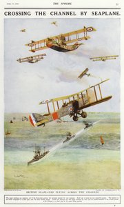 Aviões marinhos britânicos que sobrevoam o Canal da Mancha (cor litho) de Charles Edward (after) Dixon