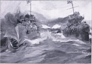 Uma luta entre destroyers, ilustração fromCassells História da Guerra Russo-Japonesa Vol 1, c.1900