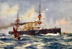HMS Powerful Steaming up Canal em seu retorno da África do Sul
