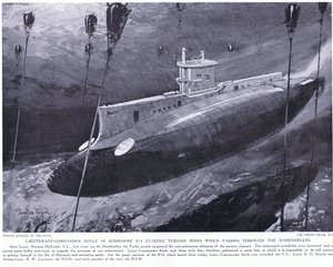 O tenente-comandante Boyle premiou o VC por escapar das minas turcas em seu submarino enquanto atravessava os Dardanelos em 1915 de Charles Edward Dixon