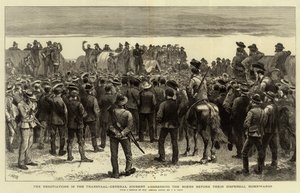 As Negociações no Transvaal, General Joubert dirigindo-se aos Boers antes de sua Dispersão
