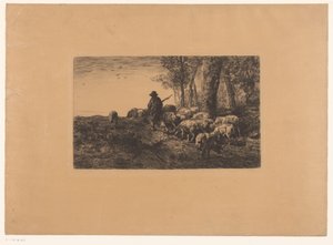 Pastor com grupo de porcos de Charles Emile Jacque (attributed to)