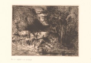 Paisagem com vaca e curso de água de Charles Emile Jacque (attributed to)