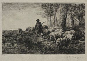 Um rebanho de suínos de Charles Emile Jacque