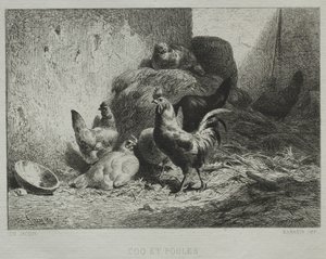 Galo e galinhas. de Charles Emile Jacque