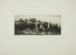 Vacas bebendo do rio de Charles Emile Jacque