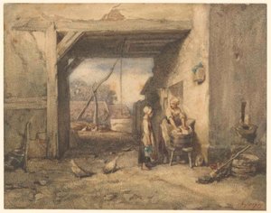 Um pátio de quinta de Charles Emile Jacque