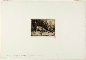 Rebanho de vacas saindo de uma floresta de Charles Emile Jacque