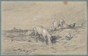 Rebanho de porcos Desenho de Charles Jacque (1813-1894) de Charles Emile Jacque