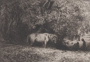 Cavalo sob um galho de árvore, 1846. de Charles Emile Jacque