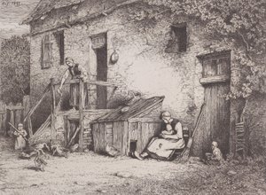 Em Frente da Casa, 1845. de Charles Emile Jacque