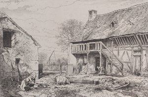 Paisagem do Quintal de um Camponês, 1845. de Charles Emile Jacque