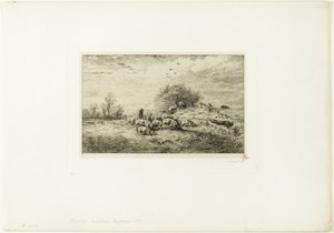Paisagem com rebanho de porcos de Charles Emile Jacque