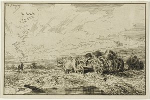 Paisagem com carroça puxada a boi de Charles Emile Jacque