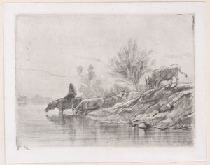 Paisagem com gado, 1848. de Charles Emile Jacque