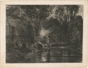 Margem do rio à noite de Charles Emile Jacque