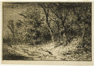 Estrada na borda de uma madeira de Charles Emile Jacque