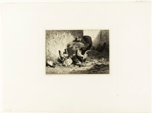 Galo e galinhas de Charles Emile Jacque