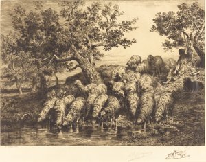 Ovelhas no bebedouro de Charles Emile Jacque