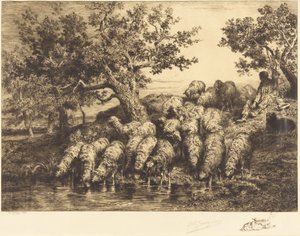 Ovelhas no bebedouro de Charles Emile Jacque