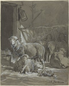 Ovelhas em uma manjedoura de Charles Emile Jacque