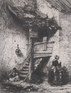 Escadas e Mulher Agitando, 1845. de Charles Emile Jacque