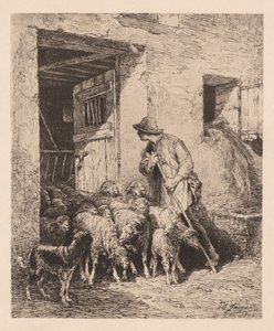 O rebanho sai do rebanho Partindo, 1876. de Charles Emile Jacque