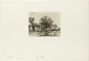 Árvores e vacas perto de uma lagoa de Charles Emile Jacque