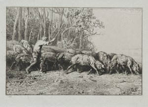 Manada de poros emergindo de uma madeira. de Charles Emile Jacque