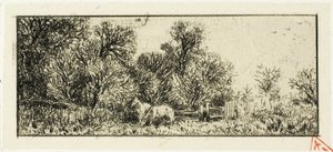 Dois cavalos em uma madeira de Charles Emile Jacque